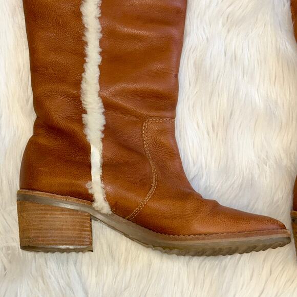 Michael Kors Casey Over The Knee Boots Leather Shearling Lined Buckle Heeled - Picture 5 of 14